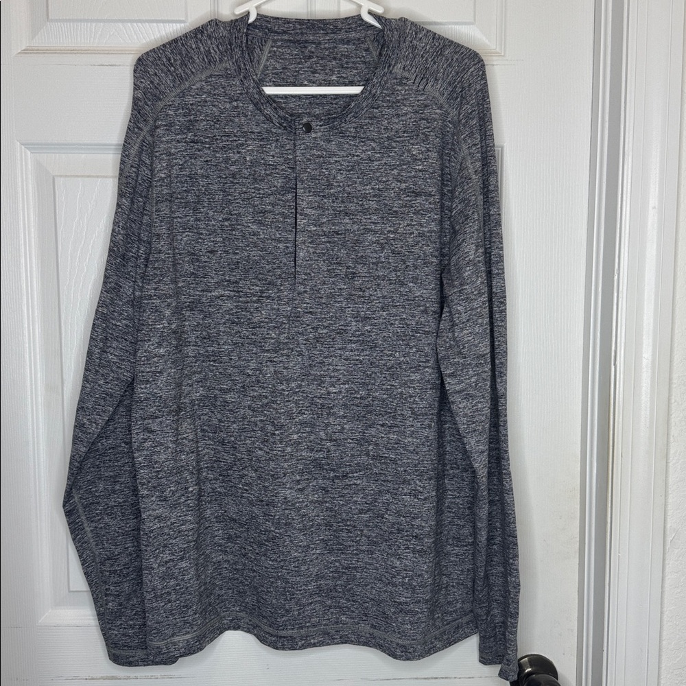 Lululemon Henley Mens Long Sleeve Shirt Sz Large Grey Stretch Active Activewear